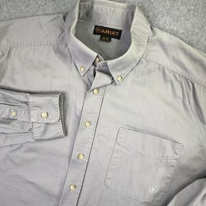 Ariat Long Sleeve Button Down Shirt Men's XXL Gray Work Shirt Heavy Cotton Chore